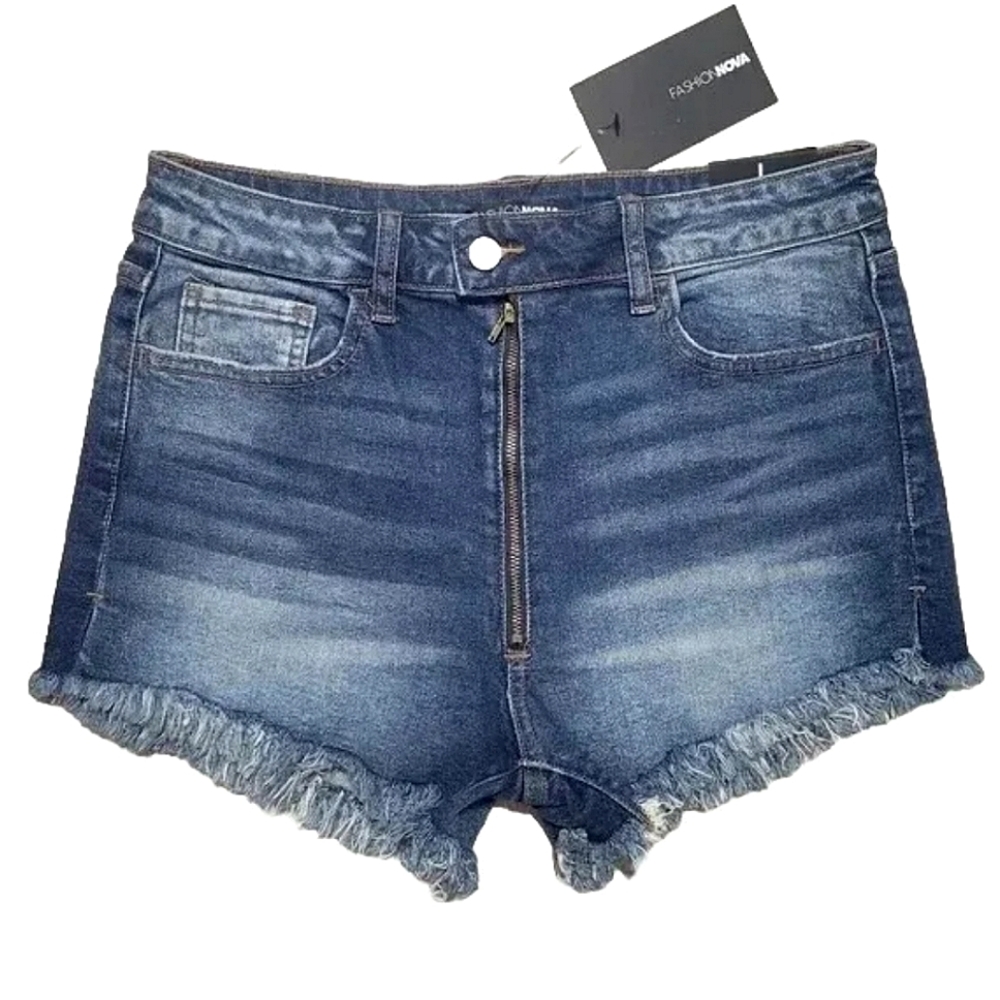 Fashion Nova High Waist Zip-Up Jean Shorts Size Large